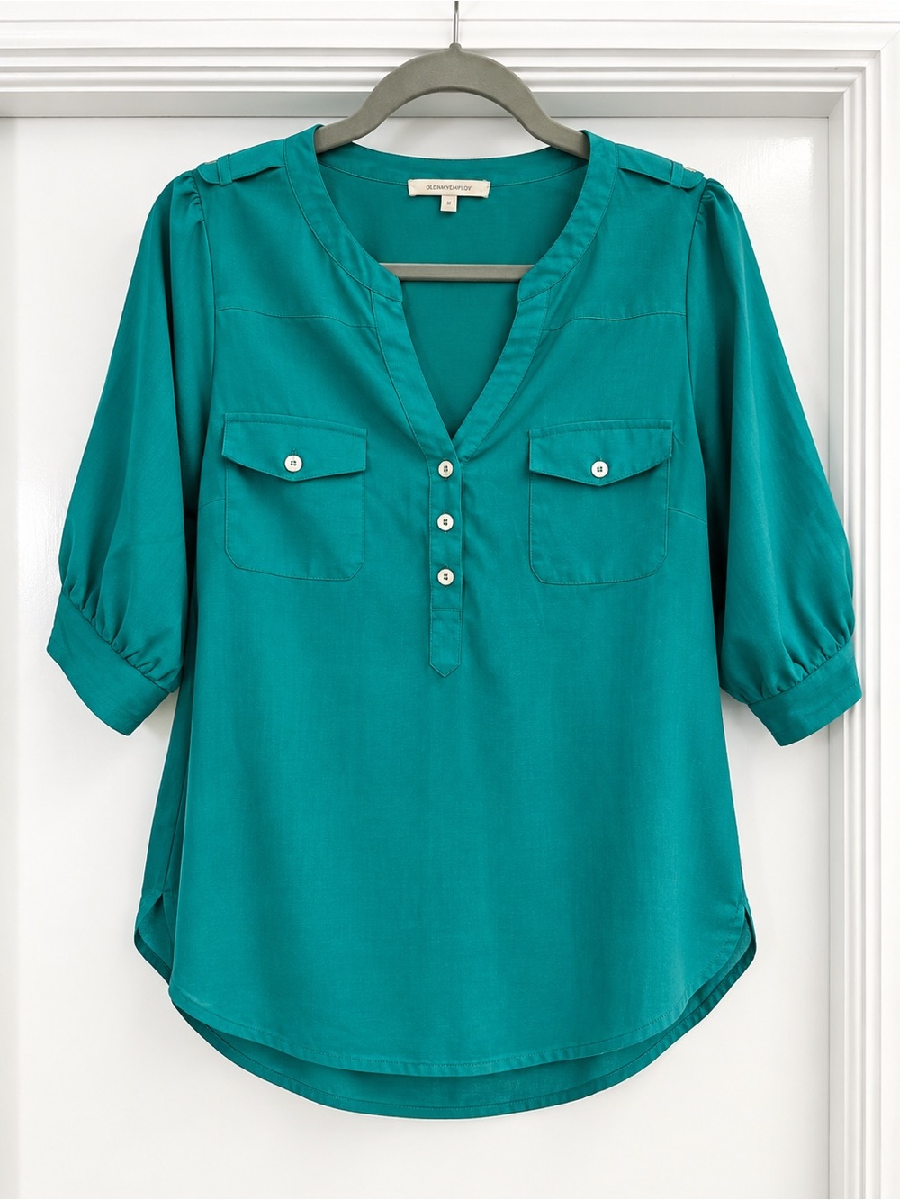 41 Hawthorn (Stitch Fix) Teal Button-Front Utility Blouse, Size M